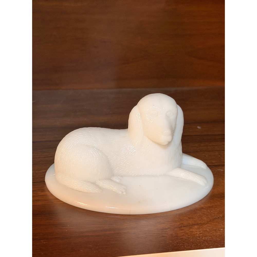 Westmoreland Milk Glass Reclining Dachshund Dog Figurine Vintage White Glass